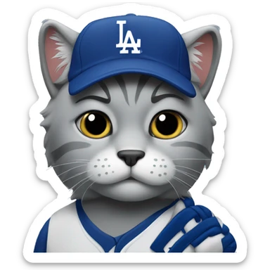 Sad Grey Cat wearing a dodgers uniform sticker