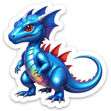Cute Shiny blue iridescent Guilmon-Salandit-Fakémon-hybrid-creature (full body)  sticker
