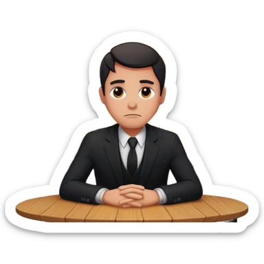 a man sits sadly at a table, a house is burning behind him, apple style emoji, more focus on the burning house sticker