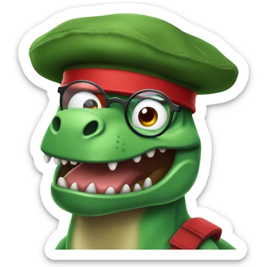Mad Green Trex wearing red beret and eyeglasses  sticker