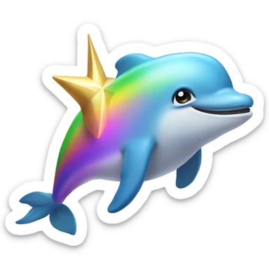 Rainbow dolphin with unicorn horn sticker