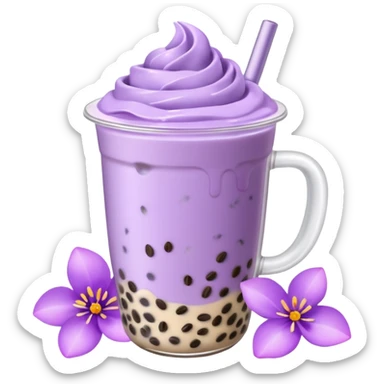 lavender milk tea boba with flower petals sprinkled on top  sticker