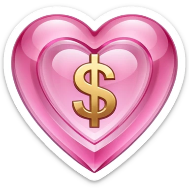 Pink heart shaped crystal with a $ carved in the center of the crystal.Pink heart shaped crystal with a $ carved in the center of the crystal. sticker