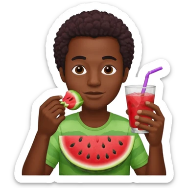 Black guy eating watermelon with a piece of fried chicken and grape koolaid sticker