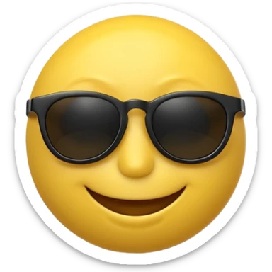 3D-rendered yellow smiley face emoji with black sunglasses and a confident smile, isolated on transparent background sticker