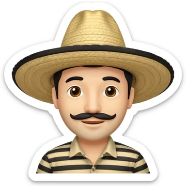 A happy fair skinned Colombian man with minimal facial hair wearing a black and beige stripped Colombian sombrero sticker