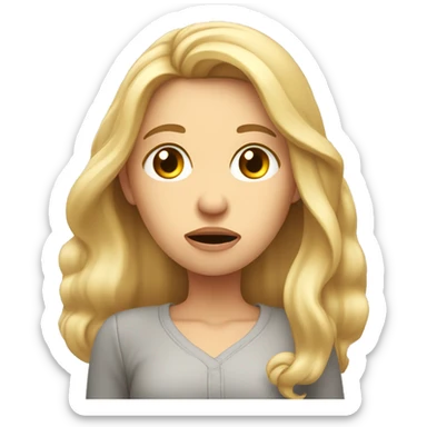 Woman with blond long hair, hand held up under her chin, rolling her eyes impatiently looking annoyed  sticker