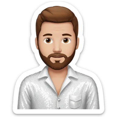 Justin Jeffre (b.1973) from 98 Degrees with brown hair and beard beard, white sequin outfit sticker