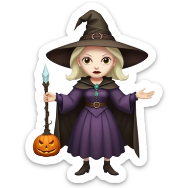 Pitonisa: mujer entre unos 40 y 50 años, cara de mala, malas intenciones, cara un poco deforme tipo bruja, y ropa antigua. cuerpo entero sticker