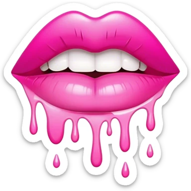 hot pink ombre glossy lips dripping white paint sticker