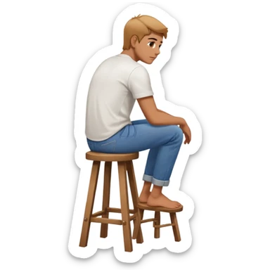 a person sitting on  stool with straight back turn. sticker