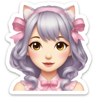 Gorgeous Kawaii Cute Beautiful Elegant Pretty Pastel Anime Catlady with ribbons sticker