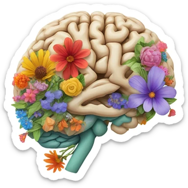 anatomical brain with flowers sticker