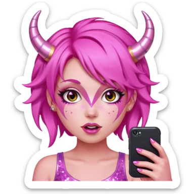 glitter pink girl naughty selfie glitter pink horns sticker