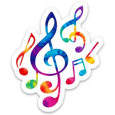 Tie-dye music notes and hearts sticker