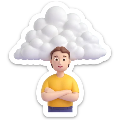 person composed entirely of 3d emoji clouds up to shoulders, clouds form the body, modern illustration sticker
