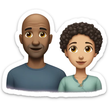Dark bald Father and lightskin dark curly head daughter sticker