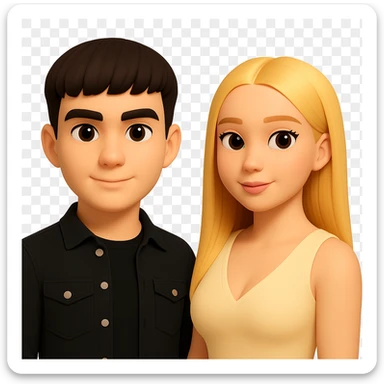 Slightly increase the volume of the upper body of the girl, separate the girl and the boy from each other, make the skin color the same for both characters. Maintain the cartoonish 3D style and keep the background transparent. The original style is cartoonish 3D style, please preserve that look. sticker