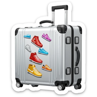 Rimowa suit case with a copious amount of stickers on it from cool sneaker brands sticker