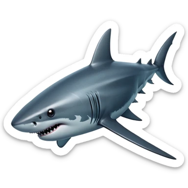 cinematic-shark-realistic-full-body-swimming-emoji,-sleek-powerful-body-gliding-through-the-ocean-depths,-dark-grey-skin-glossy-and-textured,-sharp-angular-fins-cutting-through-the-water,-piercing-black-eyes-focused-intensely,-rows-of-razor-sharp-teeth-slightly-visible,-simplified-yet-realistic-focused-features,-highly-detailed,-glowing-with-an-eerie-deep-sea-glow sticker