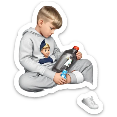 casual boy sitting with bottle sticker