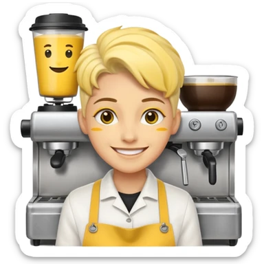 Non-binary barista yellow emoji sticker