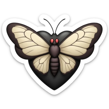 goth heart with a moth inside, dark and moody, apple emoji style sticker