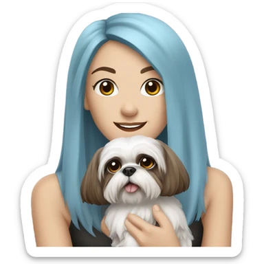 Caucasian witch that has blue hair holding a brown and white shih tzu dog sticker
