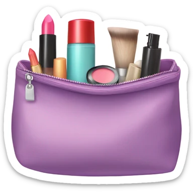 a bag containing cosmetics. some cosmetics peeking out of a cosmetic bag sticker