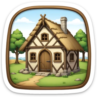 one-story medieval shack. for the poor. sticker