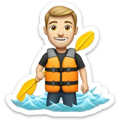 happy caucasian man wearing a kayaking lifejacket sticker