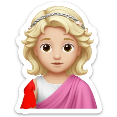 Cupid from Olympus Gods with long white blonde wavy hair, pink toga sticker