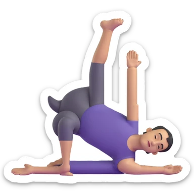 man doing pigeon yoga pose with one leg bent in front and one leg stretched behind sticker