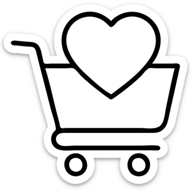 outlined shopping cart with a big heart inside sticker