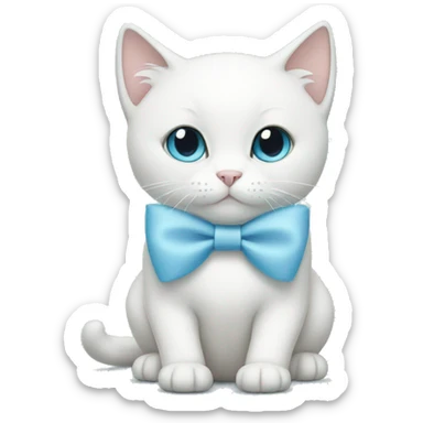 White cat wearing a light blue bow sticker