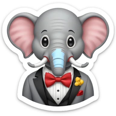 Elephant clown with big bowtie, half body sticker