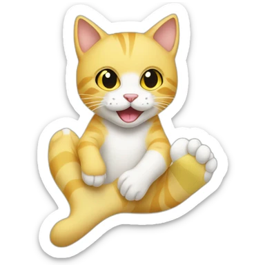 yellow and white cat biting a foot with a white sock sticker
