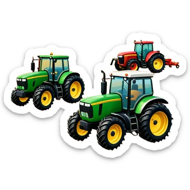 An icon showing tractors in a colorful rural landscape, inspired by Farming Simulator 22. The design features vibrant fields, barns, and crops under a bright sky, with tractors working the land. The peaceful and immersive farming environment is highlighted with a transparent background sticker