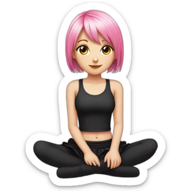 full body Front view emo girl sits on the floor black skirt pink knickers sticker