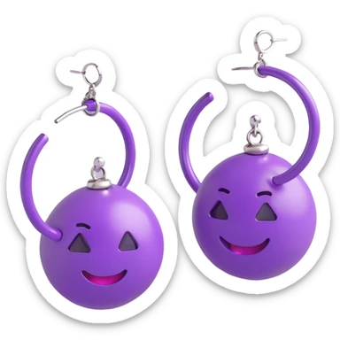 3D emoji-style purple hoop earrings with silver accents, glossy and luxurious sticker