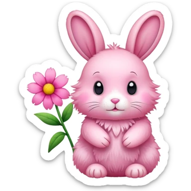 pink rabbit and flower  sticker