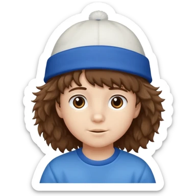 brown fluffy hair kid with blue and white hat sticker