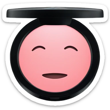 A MAC blush in rosy pink, housed in a sleek black compact with a transparent lid displaying the MAC logo. sticker