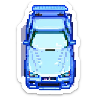 Brian's Nissan Skyline GTR R34 from Fast and Furious, pixel art style, chrome body with blue stickers, car alone sticker