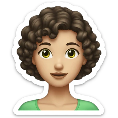 girl with green eyes and short dark brown curly hair  sticker
