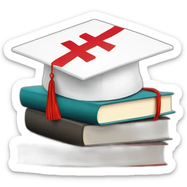 White Student cap with red medical cross On a stack of books sticker