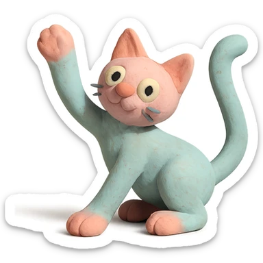 playful pose cat in claymation style with pastel colors sticker