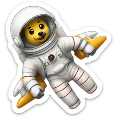 a minnesota loon with an astronaut uniform riding a rocketship sticker