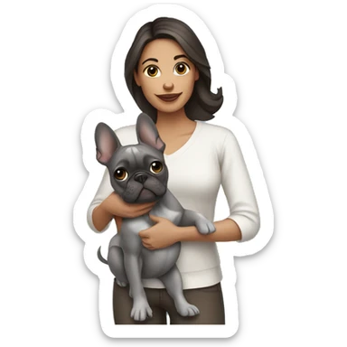 Brunette Woman holding grey French bulldog sticker