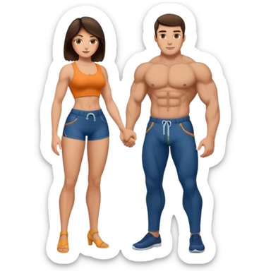 topless big boobs brunette woman unzipping muscular man's pants sticker